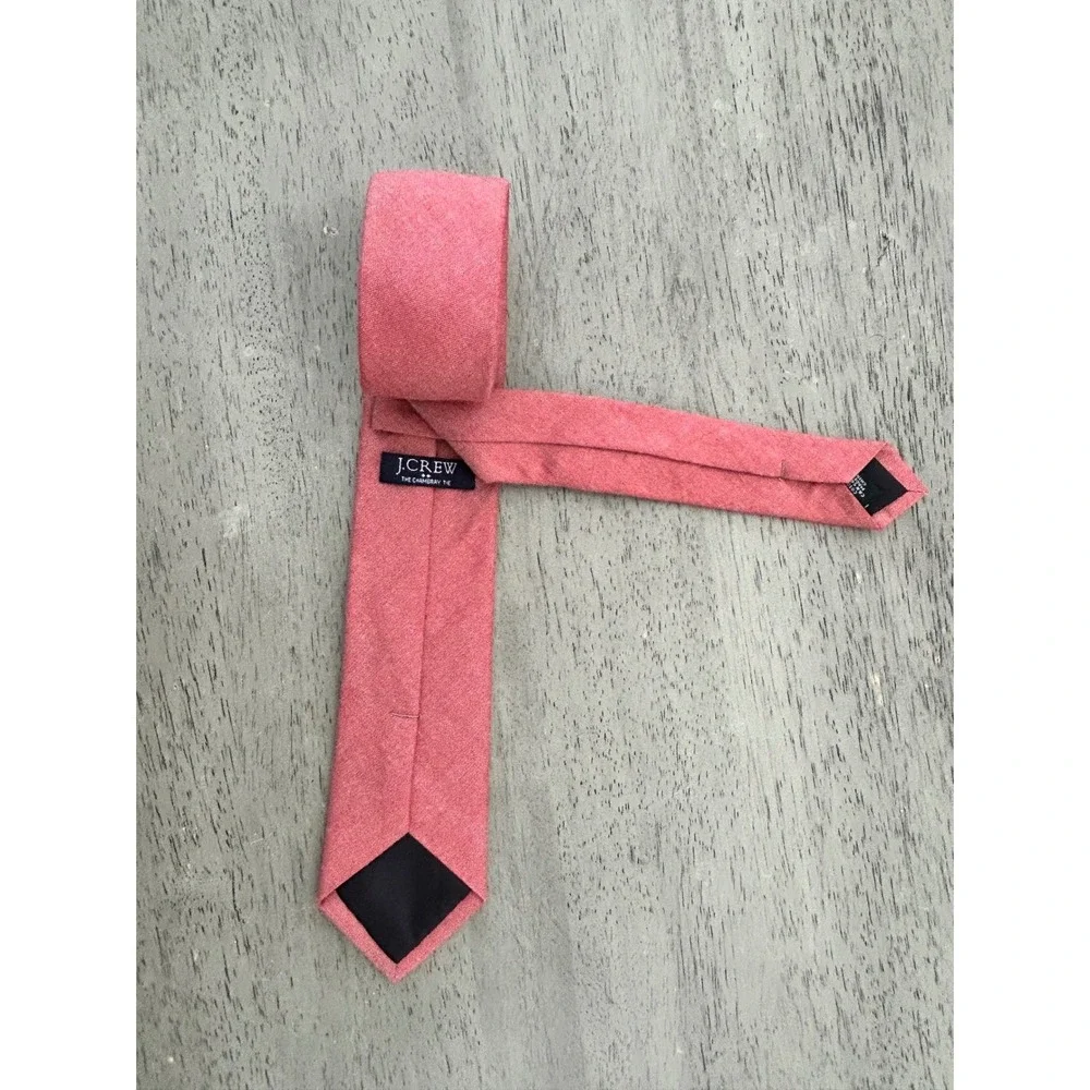 J.Crew Mens Chambray Tie Pink Salmon Coral 100% Cotton Slim Necktie 58x2.5